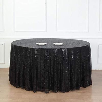 132" Black Sequin Round Tablecloth