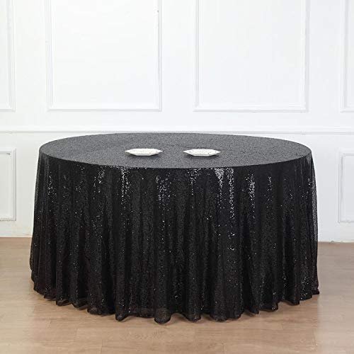 132" Black Sequin Round Tablecloth