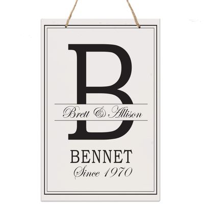 LifeSong Milestones Personalized Monogram Sign with Family Names - Home Wall Art - B Wooden Rope Hanging Gift 8 x 12 (B)