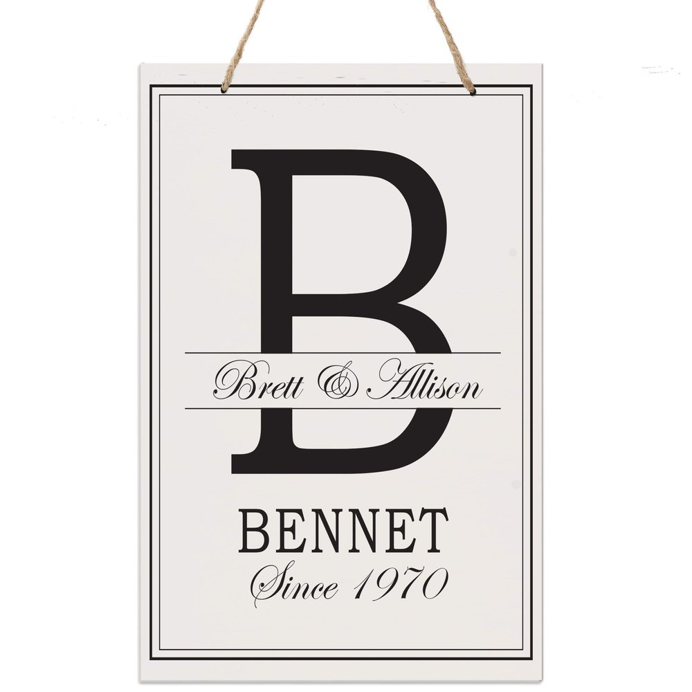 LifeSong Milestones Personalized Monogram Sign with Family Names - Home Wall Art - B Wooden Rope Hanging Gift 8 x 12 (B)