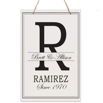 LifeSong Milestones Personalized Monogram Sign with Family Names - Home Wall Art - R Wooden Rope Hanging Gift 8 x 12 (R)