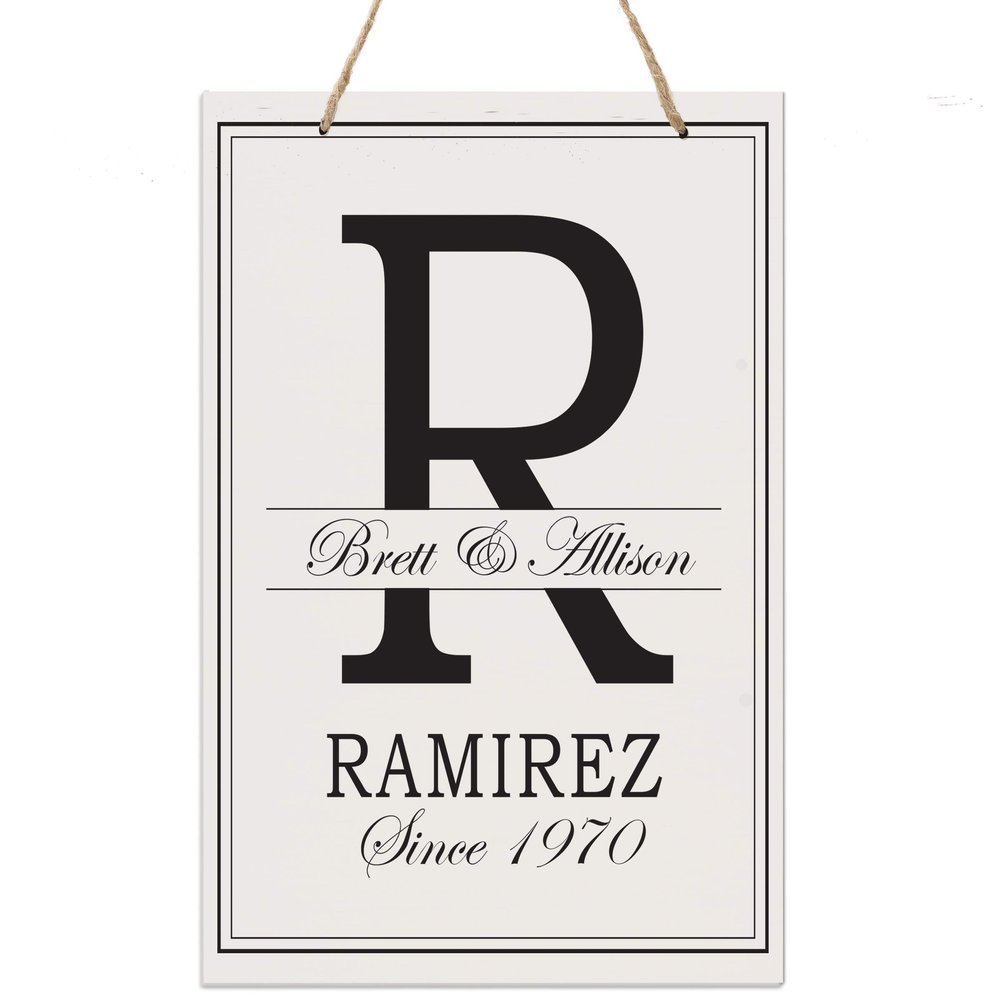 LifeSong Milestones Personalized Monogram Sign with Family Names - Home Wall Art - R Wooden Rope Hanging Gift 8 x 12 (R)