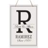 LifeSong Milestones Personalized Monogram Sign with Family Names - Home Wall Art - R Wooden Rope Hanging Gift 8 x 12 (R) view 1