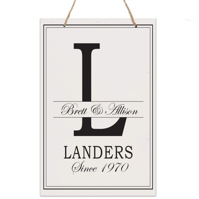LifeSong Milestones Personalized Monogram Sign with Family Names - Home Wall Art - L Wooden Rope Hanging Gift 8 x 12 (L)