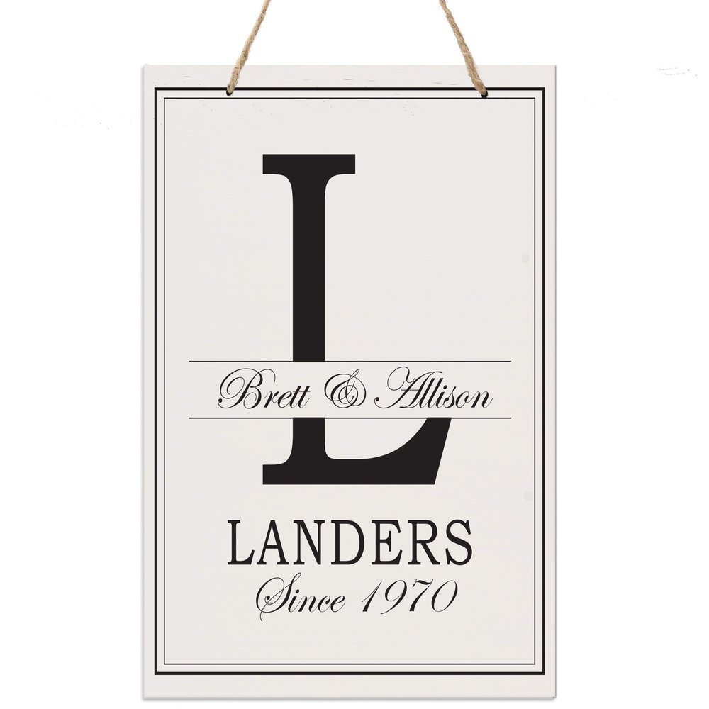 LifeSong Milestones Personalized Monogram Sign with Family Names - Home Wall Art - L Wooden Rope Hanging Gift 8 x 12 (L)