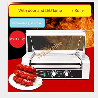 Household Hot Dog Machine Hot Dog Warmer 5/7/9/11 tubes Contact Grills Stainless Steel Rollers Grill Cooker Machine Commercial Hotdog Roller Machine(110V/60HZ,7 tube)