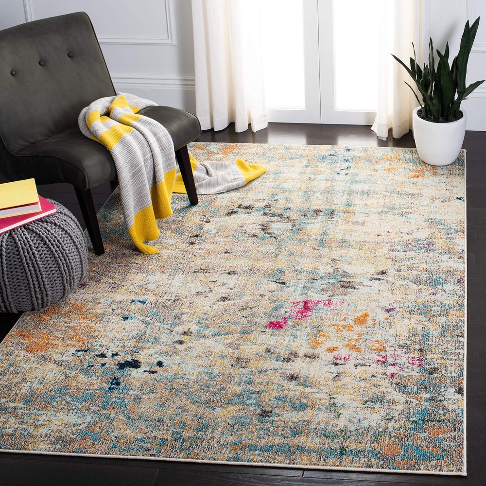 SAFAVIEH Madison Collection Area Rug - 5'3" x 7'6", Grey & Gold, Boho Abstract Distressed Design, Non-Shedding & Easy Care, Ideal for High Traffic Areas in Living Room, Bedroom (MAD425F)