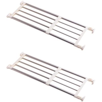 BAOYOUNI Expandable Tension Shelf Heavy Duty Metal Closet Rod DIY Divider Clothes Hanger Storage Rack Organizer for Bathroom Kitchen Cupboard Wardrobe Bookcase 19.68 to 31.49 Inches - Ivory, 2 Pack