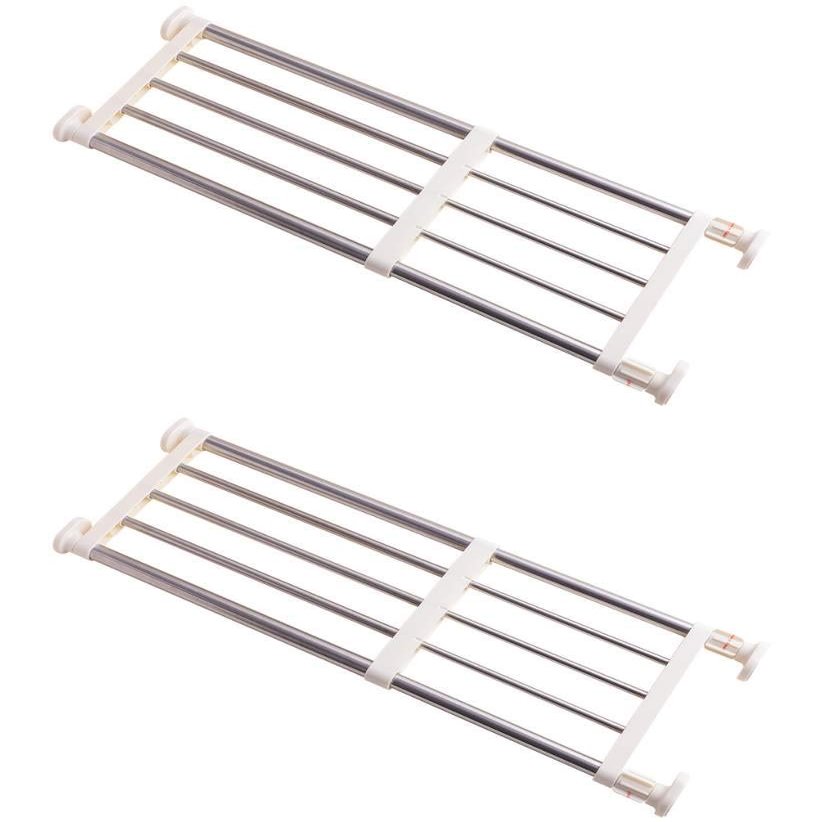 BAOYOUNI Expandable Tension Shelf Heavy Duty Metal Closet Rod DIY Divider Clothes Hanger Storage Rack Organizer for Bathroom Kitchen Cupboard Wardrobe Bookcase 19.68 to 31.49 Inches - Ivory, 2 Pack