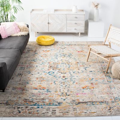SAFAVIEH Area Rug 8x10 - Madison Collection - Large - Grey & Gold, Boho Distressed Medallion Design, Non-Shedding & Easy Cleaning, Ideal for Living Room, Bedroom, Office, Dining Space (MAD474F)