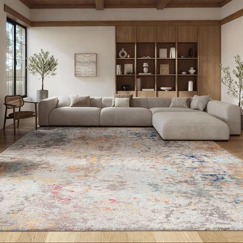 SAFAVIEH Area Rug 8x10 - Madison Collection - Large - Grey & Gold, Modern Abstract Design, Non-Shedding & Easy Cleaning, Ideal for Living Room, Bedroom, Office, Dining Space (MAD453F)
