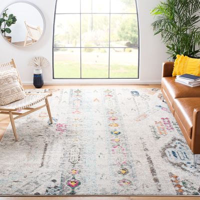 SAFAVIEH Area Rug 8x10 - Madison Collection - Large - Grey & Blue, Boho Chic Tribal Distressed Design, Non-Shedding & Easy Cleaning, Ideal for Living Room, Bedroom, Office, Dining Space (MAD422H)