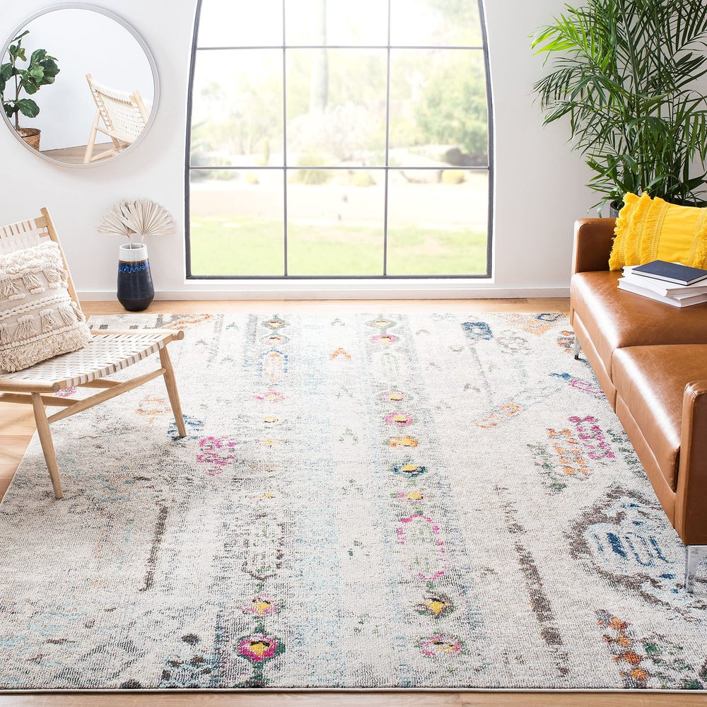 SAFAVIEH Area Rug 8x10 - Madison Collection - Large - Grey & Blue, Boho Chic Tribal Distressed Design, Non-Shedding & Easy Cleaning, Ideal for Living Room, Bedroom, Office, Dining Space (MAD422H)