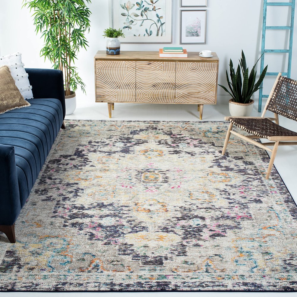 SAFAVIEH Area Rug 8x10 - Madison Collection - Large - Black & Gold, Boho Chic Distressed Medallion Design, Non-Shedding & Easy to Clean, Ideal for Living Room, Bedroom, Dining Space (MAD473Z)