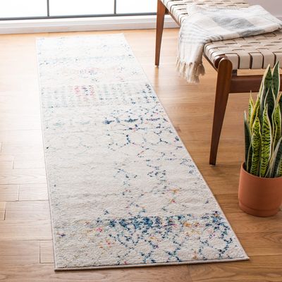 SAFAVIEH Tulum Collection Runner Rug - 2' x 9', Ivory & Blue, Moroccan Boho Distressed Design, Non-Shedding & Easy to Clean, Ideal for Living Room, Hallway, Foyer, Entryway, Bedroom (TUL229C)