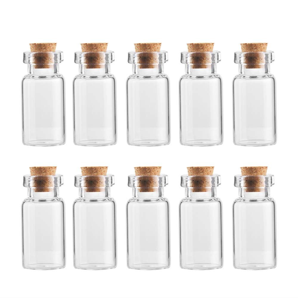 10PCS Cork Stopper Glass Bottle DIY Decoration Mini Glass Bottle Favor Mini Message Jar Cork Small Glass Wishing Bottle for Wedding Party(2ml-10pcs)