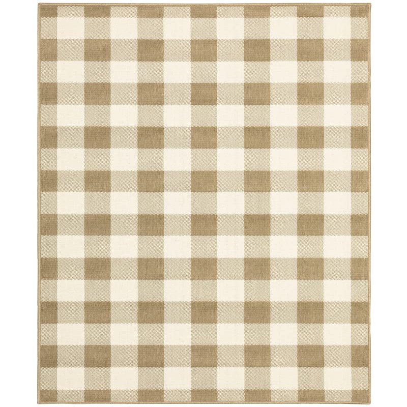 Moretti Parker Area Rug 2598I Outdoor Tan Crosshatch Plaid 1' 9" x 3' 9" Rectangle