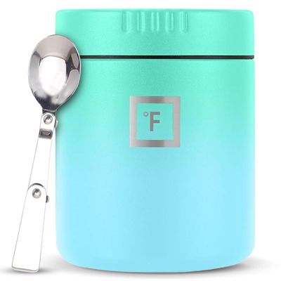 IRON FLASK Food Jar for Hot Food & Soup - 13.5 Oz Insulated Food Jar with Foldable Spoon - Leak Proof, Stainless Steel, Storage, Canteen, Double Walled - 13.5 Oz - Sky