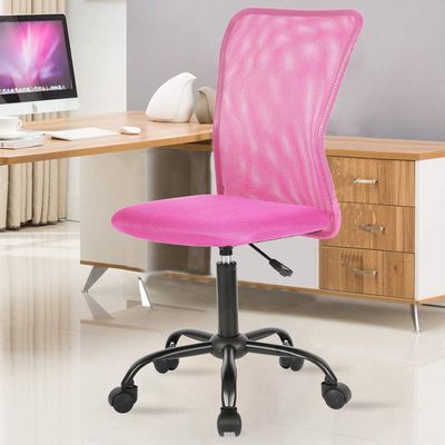 Best Home Product Ergonomic Mesh Office Chair No Arms, Desk Chairs Back Support for Girls Room, Middle Back Rolling Computer Chair, Adjustable Height Task Swivel Chair, Pink
