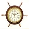 Antique Marine 18" Wooden Ship Wheel Brass Clock Nautical Wall Clock Home Decorative view 1