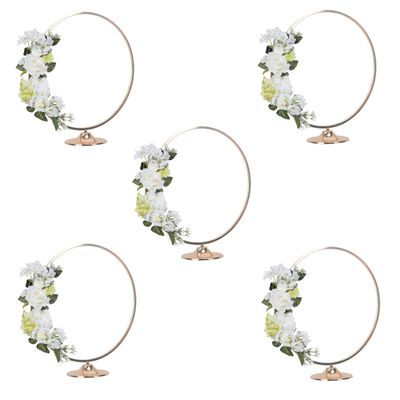 Everbon Pack of 5 Wedding Decoration Table Centerpiece Hoop Flower Stand Metal Round Vases Gold Rack Event Party Decor