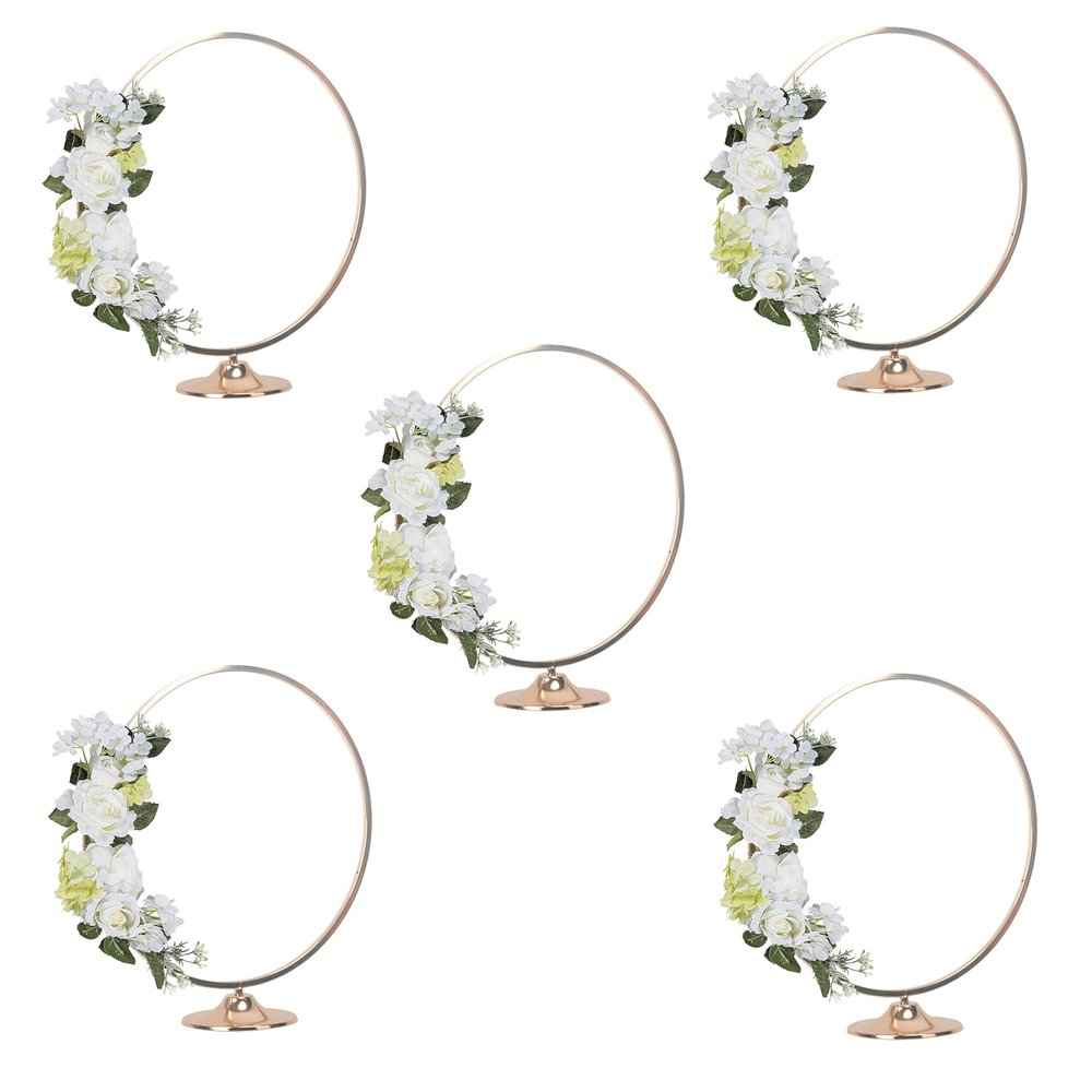 Everbon Pack of 5 Wedding Decoration Table Centerpiece Hoop Flower Stand Metal Round Vases Gold Rack Event Party Decor