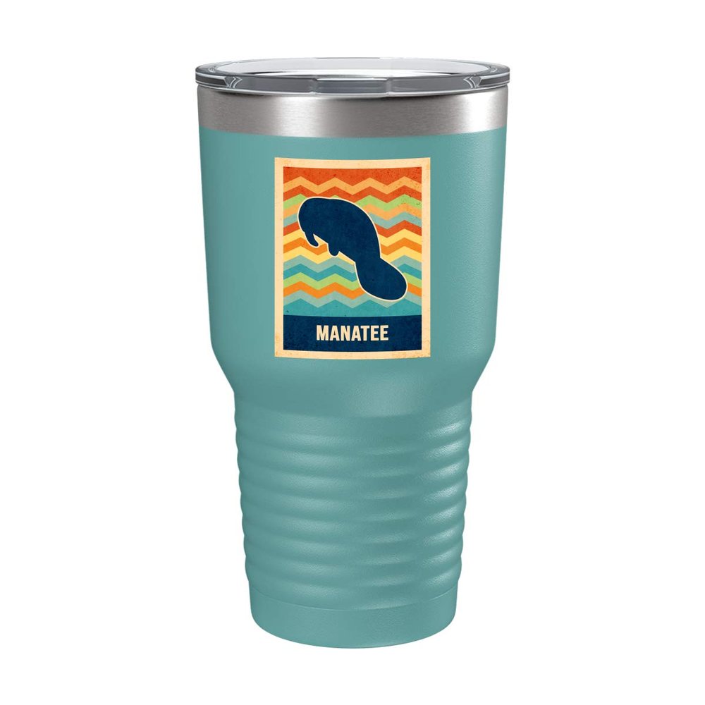 BeeTeeStore Funny Manatee Lover Cup - Vintage Cup, Retro Silhouette - 30oz Teal Tea, Coffee Tumbler