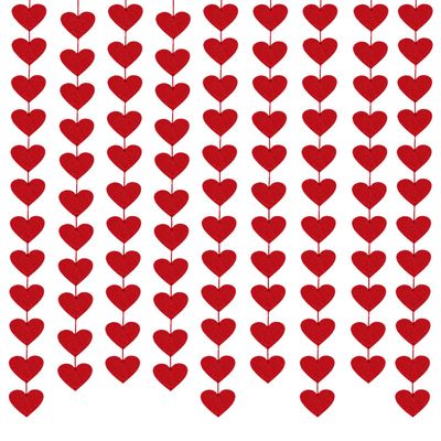 100 Hearts Felt Valentines Garland Valentines Day Decorations 4 Pack (Each 10ft) Heart Hanging String Garland Galentines Day Wedding Anniversary Birthday Home Decor Windows Background Party Supplies