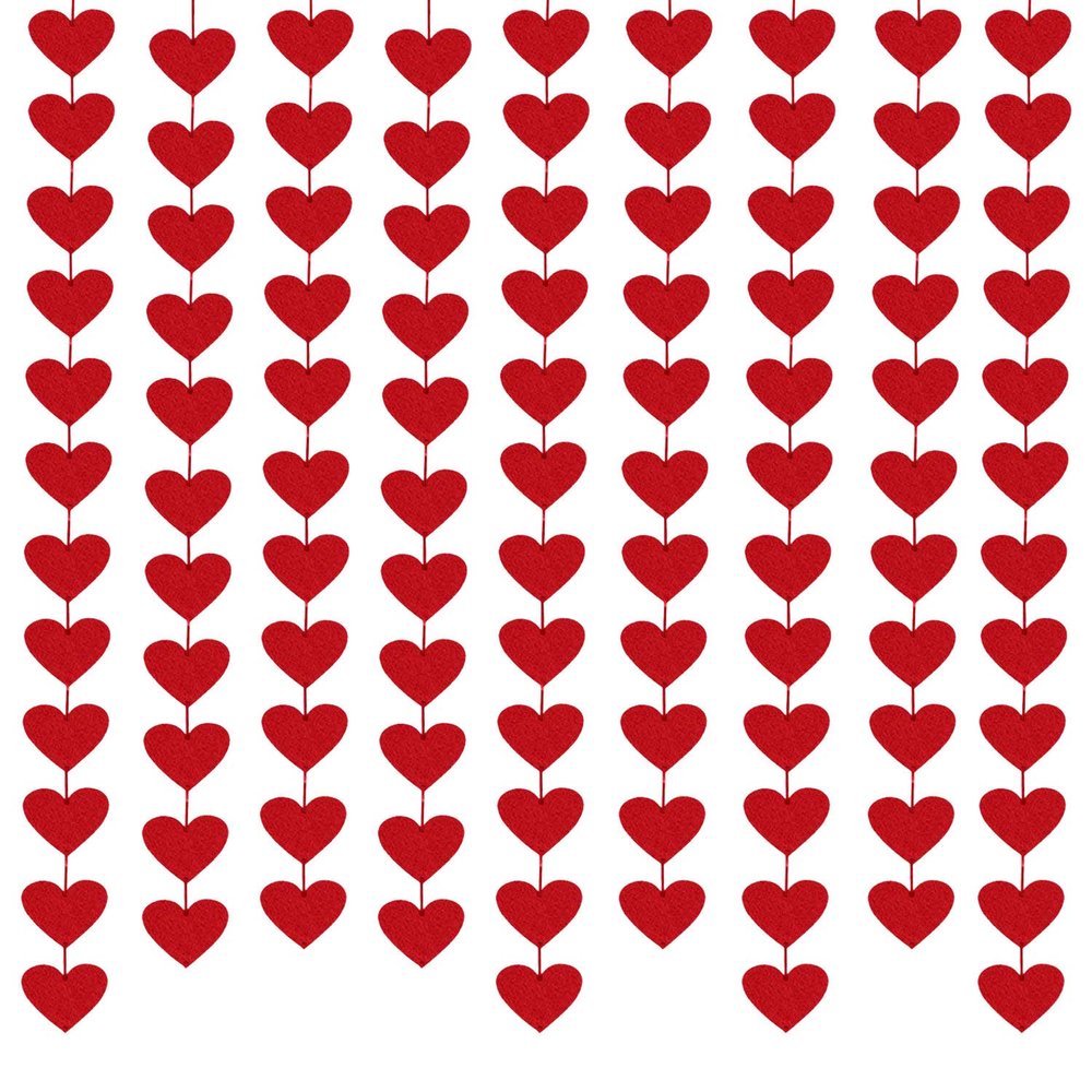 100 Hearts Felt Valentines Garland Valentines Day Decorations 4 Pack (Each 10ft) Heart Hanging String Garland Galentines Day Wedding Anniversary Birthday Home Decor Windows Background Party Supplies