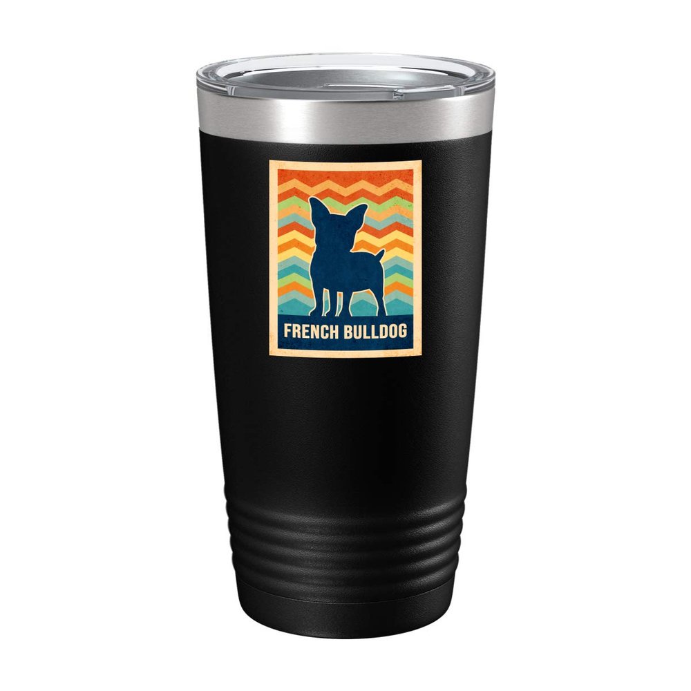 BeeTeeStore Funny French Bulldog Lover Cup - Retro Vintage Silhouette - 20oz Black Tea, Coffee Tumbler
