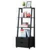 Black 4 Tiers Ladder Bookshelf Bookcase 2 Drawers Books Photo Frames Potted Plants Vases Ornaments Display Rack Open Storage Shelf Organizer Home Bedroom Living Room Kitchen Modern Furniture view 1