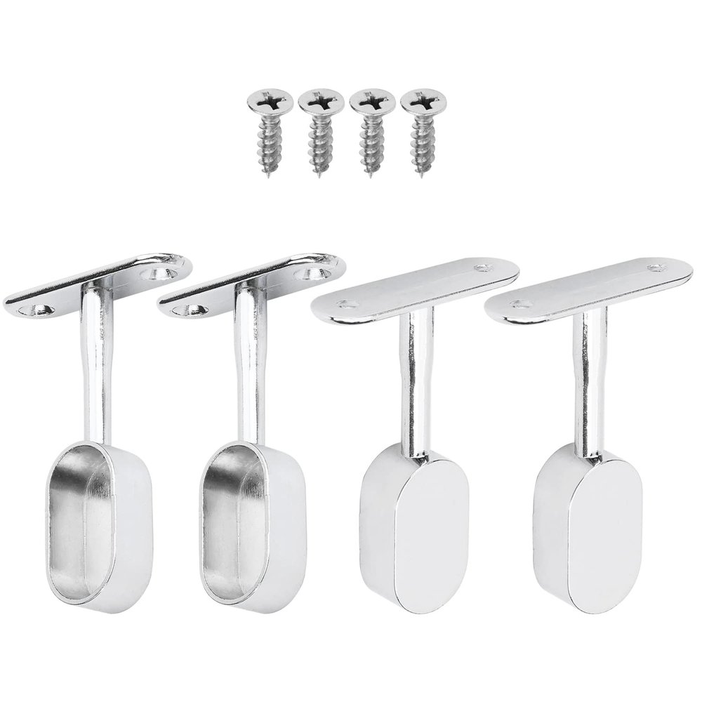 MroMax 4Pcs 0.63" x 1.18"(WxL) Oval Closet Rod Support Zinc Alloy Middle Mounting Bracket with Installation Screws Electroplated Surface Wardrobe Flange Holder Closet Shelf Rod Brackets Half Pass