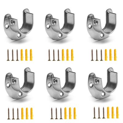 MroMax 6Pcs Stainless Steel Closet Rod End Supports, Wardrobe Pole Sockets Flange Rod Holder with Screws, Fit for Rod Diameter 0.98 inch, for Wardrobe Bracket Shower Curtain Rod