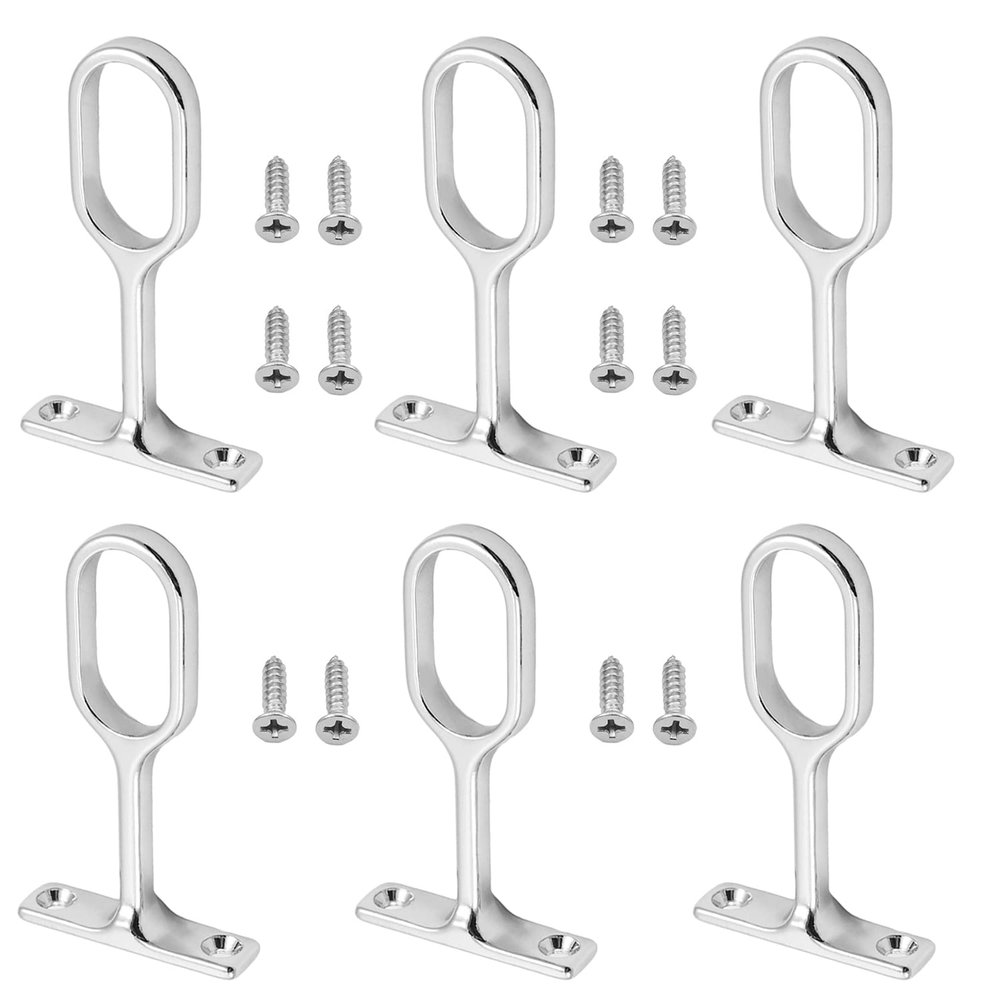 MroMax 10Pcs 0.63" x 1.18"(WxL) Oval Closet Rod Support Zinc Alloy Middle Mounting Bracket with Installation Screws Electroplated Surface Wardrobe Flange Holder Closet Shelf Rod Brackets Silver Tone