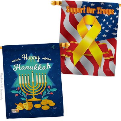 Happy Hanukkah House Flags Pack Wintertime Candle Bonsai Menorah Jewish Chanukah David Support Our Troops Small Decorative Gift Yard Banner Double-Sided Made In USA 28 X 40
