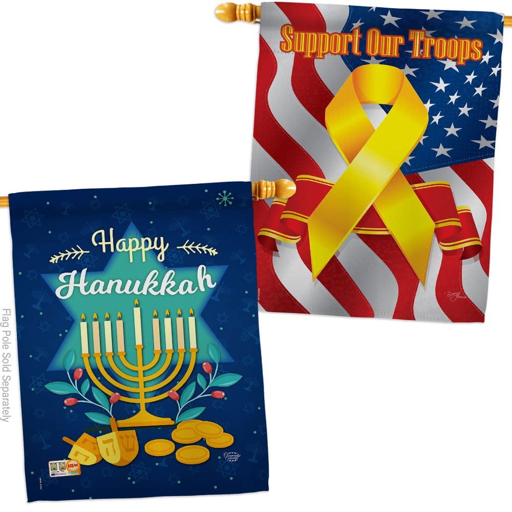Happy Hanukkah House Flags Pack Wintertime Candle Bonsai Menorah Jewish Chanukah David Support Our Troops Small Decorative Gift Yard Banner Double-Sided Made In USA 28 X 40