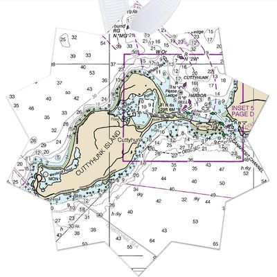 Cuttyhunk Premium Nautical Chart Metal Ornaments, One Sided, Holiday Star - NOAA Nautical Charts