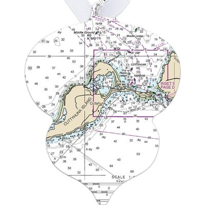 Cuttyhunk Premium Nautical Chart Metal Ornaments, One Sided, Bell - NOAA Nautical Charts
