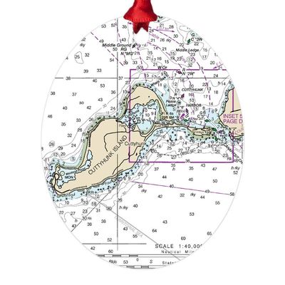 Cuttyhunk Premium Nautical Chart Metal Ornaments, Double Sided, Oval - NOAA Nautical Charts