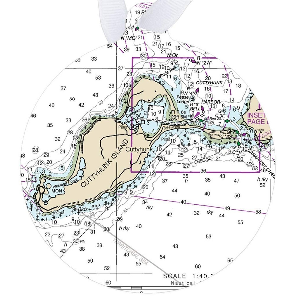 Cuttyhunk Premium Nautical Chart Metal Ornaments, One Sided, Classic Round - NOAA Nautical Charts
