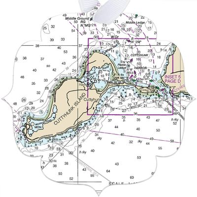 Cuttyhunk Premium Nautical Chart Metal Ornaments, One Sided, Clover - NOAA Nautical Charts