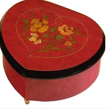 Made in Italy Sorrento Heart Wine red Shape Music Box - How Great Thou Art (Sankyo 18 Note)