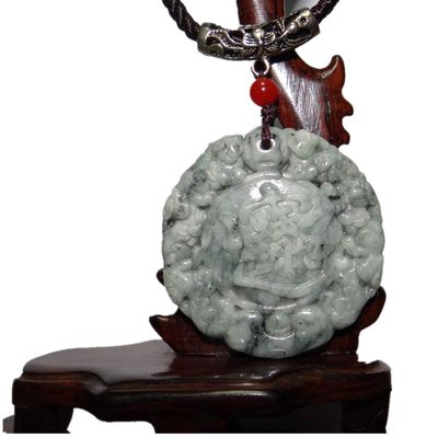 2" China Certified Grade A Nature Jadeite Jade Six Fortune Pixiu Wealth and Fortune Hand Carved Necklace Pendant 5224