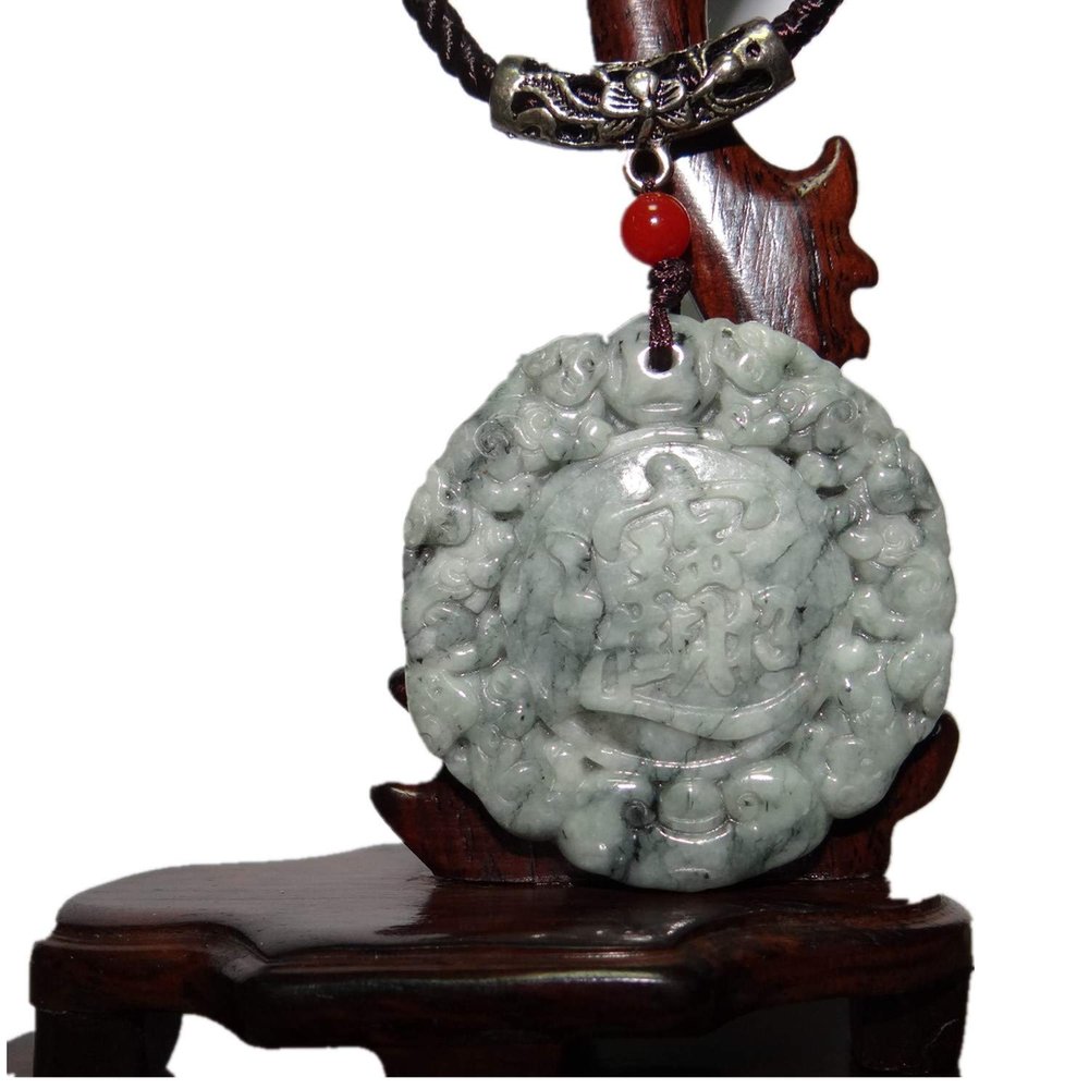 2" China Certified Grade A Nature Jadeite Jade Six Fortune Pixiu Wealth and Fortune Hand Carved Necklace Pendant 5224