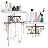 Keebofly Hanging Wall Mounted Jewelry Organizer with Rustic Wood Jewelry Holder Display for Necklaces Bracelet Earrings Ring Set of 2 White,[Patented] view 1