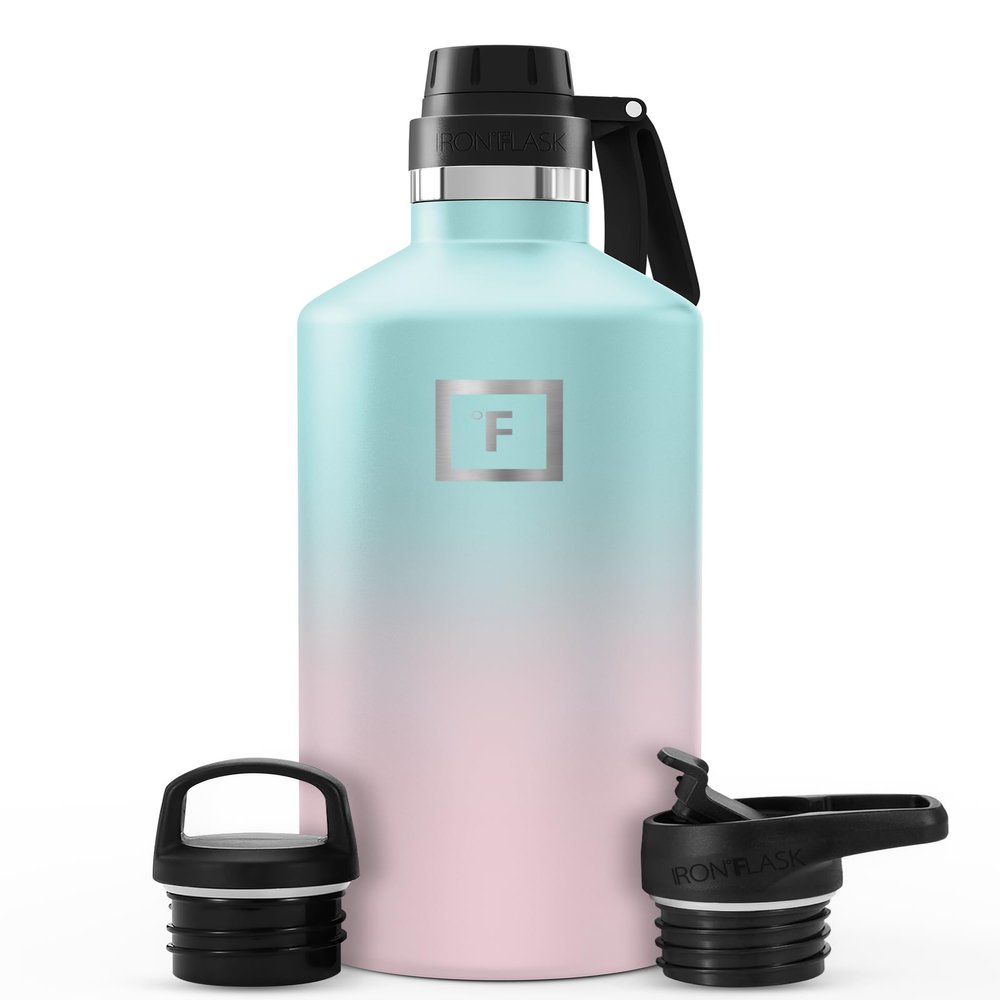 IRON FLASK Camping & Hiking Hydration Flask with Spout, BPA-Free Insulated Stainless Steel Sports Water Bottle - 64 oz Bubble Gum
