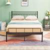 Alecono Metal Bed Frame Full Size Platform Beds with Lined Shaped Headboard No Box Spring Needed Black view 1