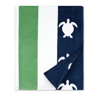 cabanana Large Beach Towel Oversized - Cotton Velour 35 x 70 Inch Sea Turtle Striped Terry Pool Towel, Cabana Soft Swimming Towel for Adults Women Men (Navy Feldspar)