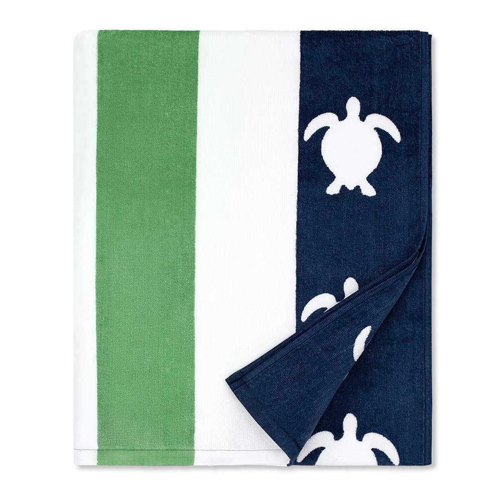 cabanana Large Beach Towel Oversized - Cotton Velour 35 x 70 Inch Sea Turtle Striped Terry Pool Towel, Cabana Soft Swimming Towel for Adults Women Men (Navy Feldspar)
