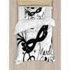 2 Piece Mardi Gras Duvet Cover Set Black & White Color Featuring Mardi Gras Mask Design Microfiber Polyester Luxury Bedding Twin Holiday Decor Soft Cozy Comfy view 1